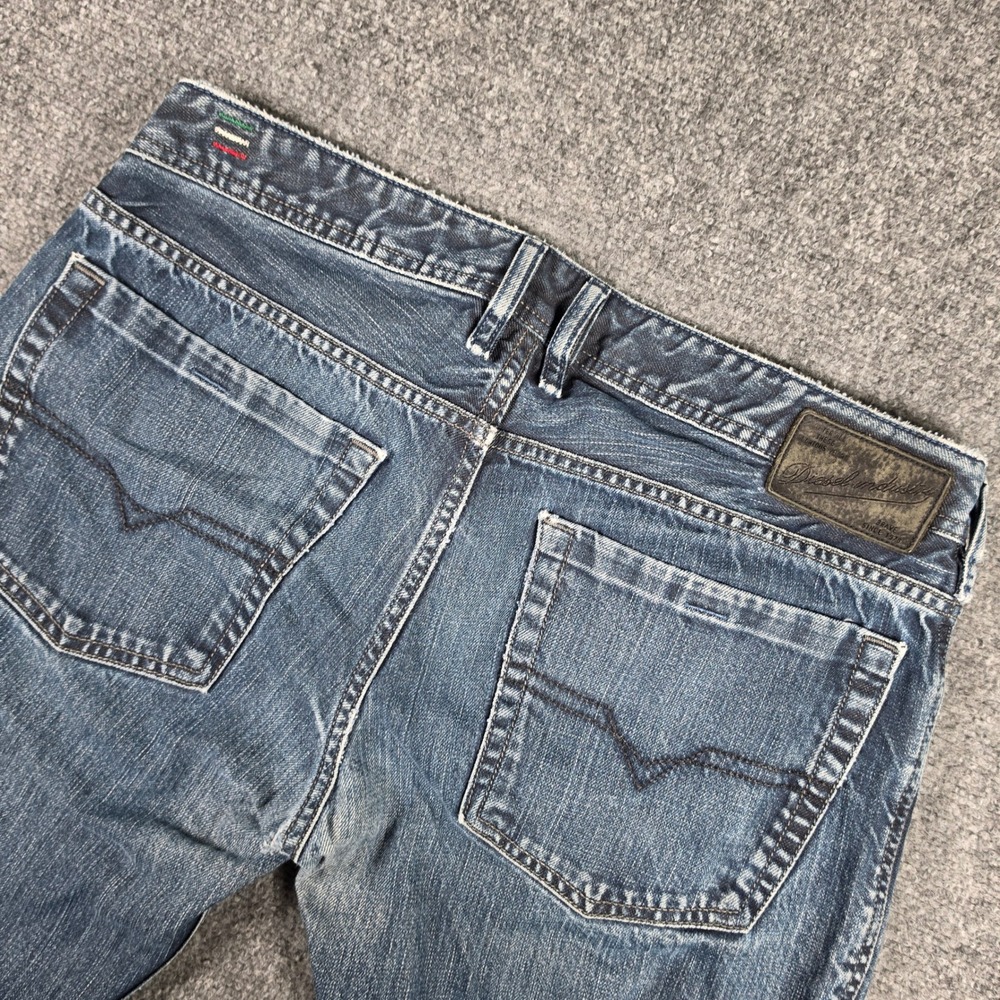 Diesel Zatiny Jeans Mens 33x32 Blue Bootcut Distressed Made in Italy Denim FLAW